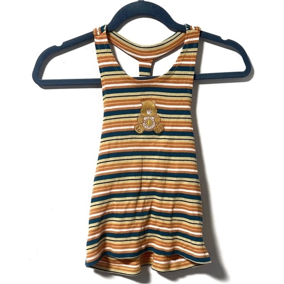 Care Bears Cropped Striped Racerback Tank Top Women's Size Large Sunshine Bear - Picture 2 of 12